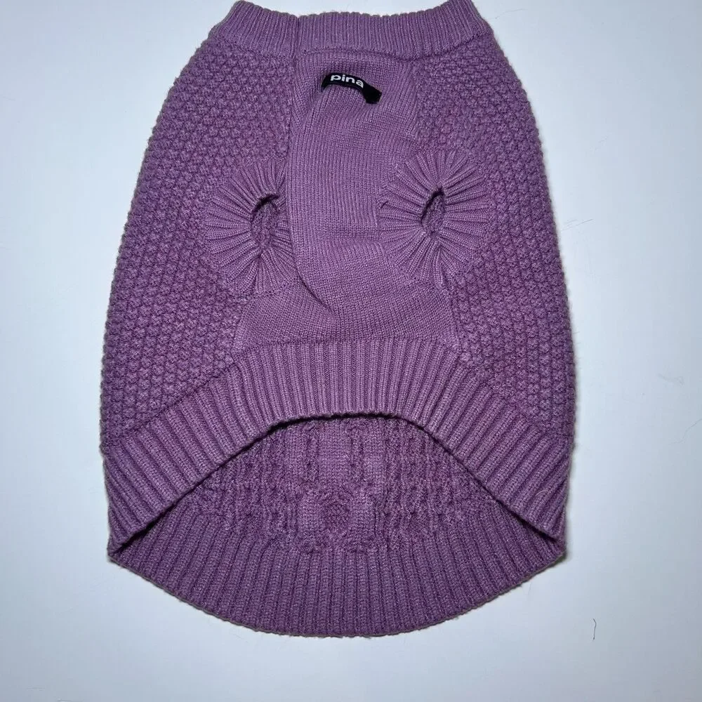 Pina Dog Sweater Large L Purple Cable Knit Winter Warm Cozy Pet Pullover Rayon